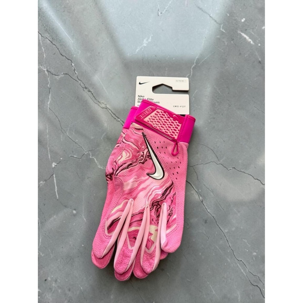 Nike Alpha Elite Batting Gloves Men's Sz M Pink White Marble Mothers Day MLB PE